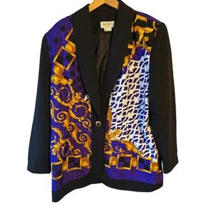 Vintage Baroque style 90's Blazer Purple Gold Print Women's Size 16 Jacket
